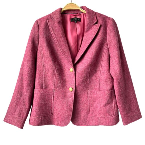 Talbots Herringbone Wool Blend Blazer Jacket Women 12P Petite Pink Career Work - Picture 1 of 10